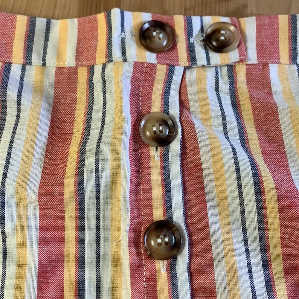 Cream Multicolor Stripe Button Up Elastic Waist Skirt